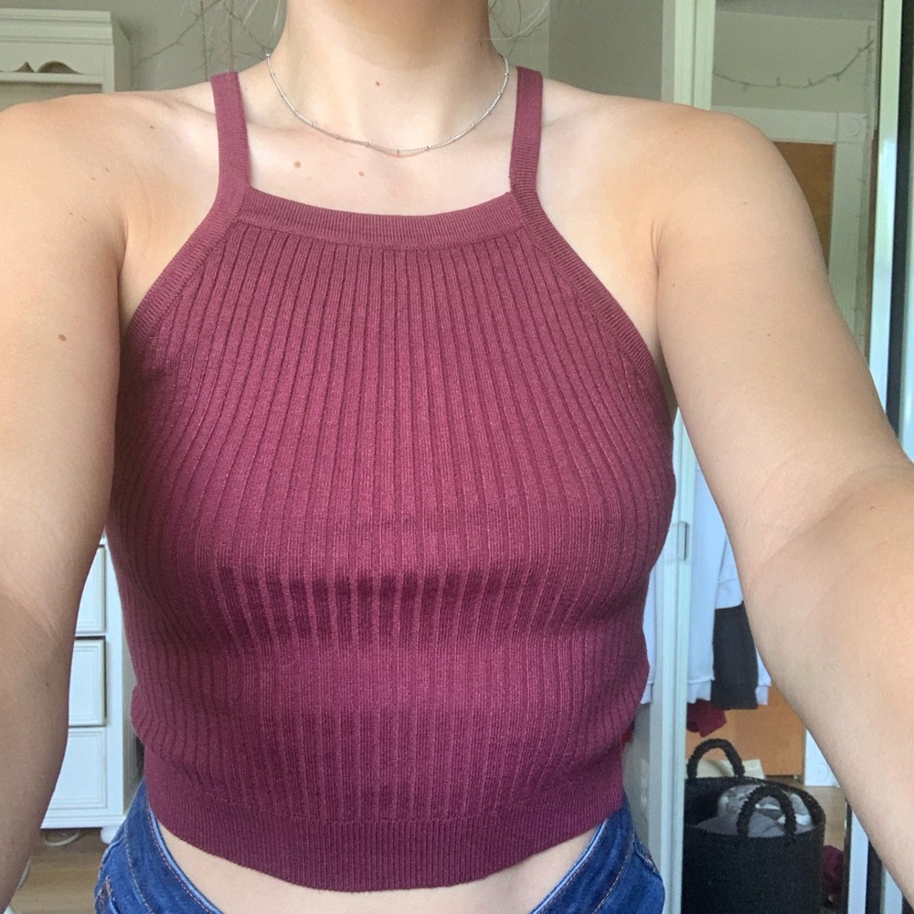 Dark Red Knitted Tank Top